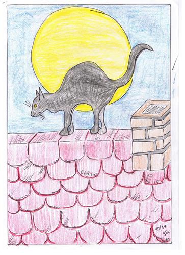 Cartoon: EL GATO at the ROOF (medium) by skätch-up tagged el,gato,moon,roof,katze,cat,mond,dach,nacht