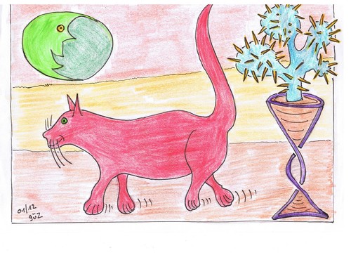 Cartoon: MOON -CAT-CACTOO (medium) by skätch-up tagged moon,cat,cactus,green,red,blue,mond,katze,kaktus,grün,rot,blau