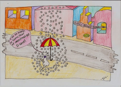Cartoon: open stage 60 (medium) by skätch-up tagged open,stage,60,snow,schnee,telefon,it,umbrella,schirm,katze