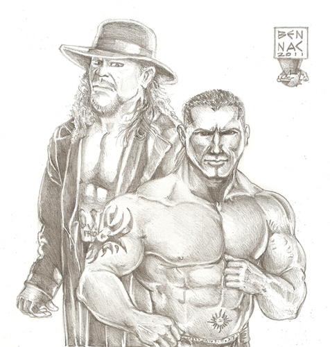 Cartoon: Batista and Undertaker (medium) by bennaccartoons tagged bennac,entertainment,wrestler