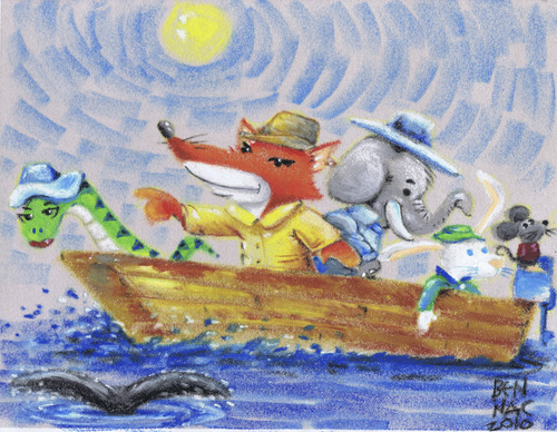 Cartoon: The Fox Fisherman (medium) by bennaccartoons tagged fox,elephant,snake,fisherman