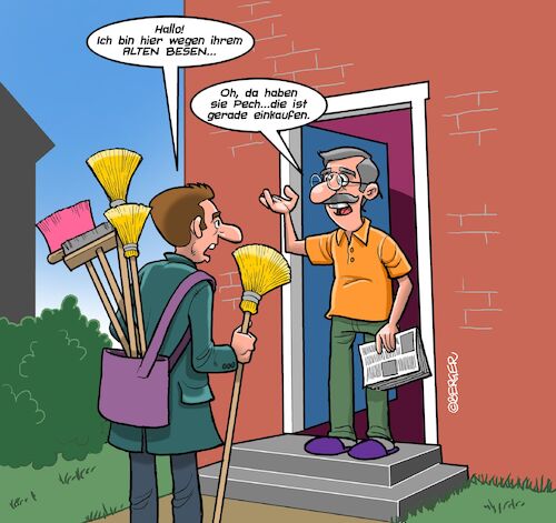 Cartoon: Alter Besen (medium) by Chris Berger tagged vertreter,verkäufer,besen,frau,ehemann,business,vertreter,verkäufer,besen,frau,ehemann,business