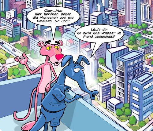 Cartoon: Ameisen (medium) by Chris Berger tagged pink,panther,elise,blau,rosaroter,menschen,ameisen,city,grosstadt,pink,panther,elise,blau,rosaroter,menschen,ameisen,city,grosstadt
