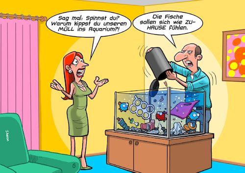 Cartoon: Aquarium (medium) by Joshua Aaron tagged umweltverschmutzung,meere,fische,plastikmüll,umweltverschmutzung,meere,fische,plastikmüll