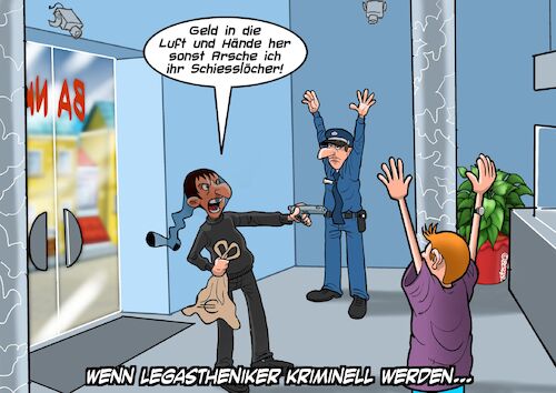 Cartoon: Banküberfall (medium) by Joshua Aaron tagged legastheniker,kriminell,bankraub,überfall,legastheniker,kriminell,bankraub,überfall