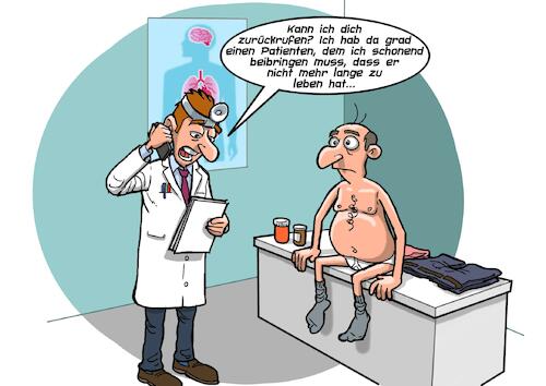 Cartoon: Beim Doktor (medium) by Joshua Aaron tagged schlechte,nachrichten,gesundheit,gesundenuntersuchung,blutwerte,fettleber,cholesterin,krebs,diagnose,arzt,sprechstunde,telefon,schlechte,nachrichten,gesundheit,gesundenuntersuchung,blutwerte,fettleber,cholesterin,krebs,diagnose,arzt,sprechstunde,telefon