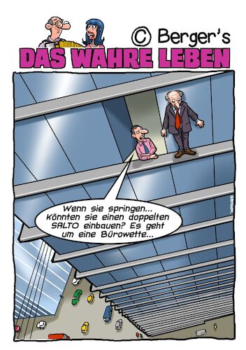 Cartoon: Bürowette (medium) by Chris Berger tagged büro,wette,suizid,hochhaus,büro,wette,suizid,hochhaus