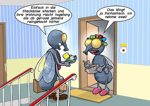 Cartoon: Duftstecker (medium) by Chris Berger tagged fliegen,scheisse,kacke,fäkalien,duftstecker,vertreter,fliegen,scheisse,kacke,fäkalien,duftstecker,vertreter