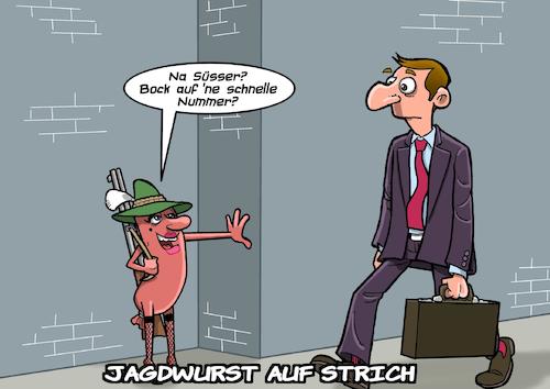 Cartoon: Flachwitz (medium) by Joshua Aaron tagged jagdwurst,aufstrich,freier,prostitution,nutte,jagd,flachwitz,jagdwurst,aufstrich,freier,prostitution,nutte,jagd,flachwitz