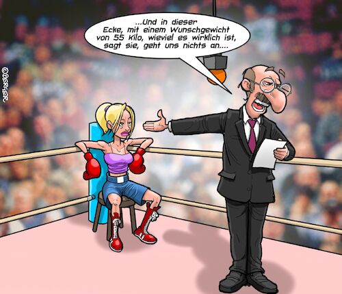Cartoon: Frauenboxen (medium) by Chris Berger tagged frau,boxen,schwergewicht,mittelgewicht,fliegengewicht,leichtgewicht,eitelkeit,wiegen,frau,boxen,schwergewicht,mittelgewicht,fliegengewicht,leichtgewicht,eitelkeit,wiegen