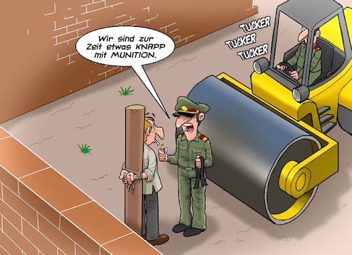 Cartoon: Hinrichtung (medium) by Chris Berger tagged hinrichtung,erschiessungskommando,munition,strassenwalze,hinrichtung,erschiessungskommando,munition,strassenwalze