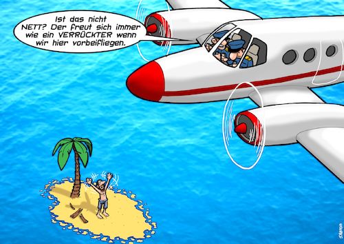 Cartoon: Inselbewohner (medium) by Joshua Aaron tagged insel,schiffbruch,rettung,flugzeug,linienflug,gestrandet,insel,schiffbruch,rettung,flugzeug,linienflug,gestrandet