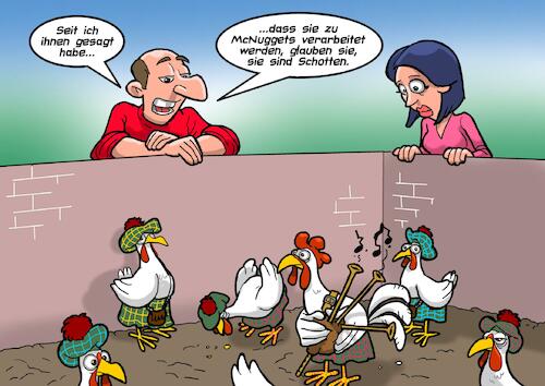 Cartoon: McChicken (medium) by Joshua Aaron tagged mc,donalds,mac,nuggets,fast,food,huhn,hühner,chicken,mc,donalds,mac,nuggets,fast,food,huhn,hühner,chicken