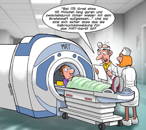 Cartoon: MRT (medium) by Chris Berger tagged arzt,schwester,patient,kochrezept,mrt,röhre,mri,arzt,schwester,patient,kochrezept,mrt,röhre,mri
