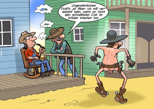 Cartoon: Naked Gun (medium) by Joshua Aaron tagged sheriff,nackt,gunman,revolverheld,wilder,westen,fkk,sheriff,nackt,gunman,revolverheld,wilder,westen,fkk