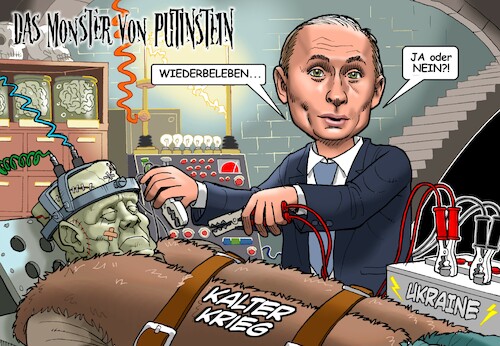 Cartoon: Putinstein (medium) by Joshua Aaron tagged putin,ukraine,kalter,krieg,monster,putin,ukraine,kalter,krieg,monster