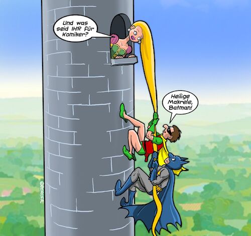 Cartoon: Rapunzel Variation2 (medium) by Chris Berger tagged batman,robin,rapunzel,comic,märchen,batman,robin,rapunzel,comic,märchen