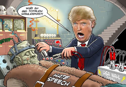 Cartoon: Trump (medium) by Joshua Aaron tagged wahlkampf,blutbad,hatespeech,hassrede,republikaner,demokraten,biden,donald,wahlkampf,blutbad,hatespeech,hassrede,republikaner,demokraten,biden,donald