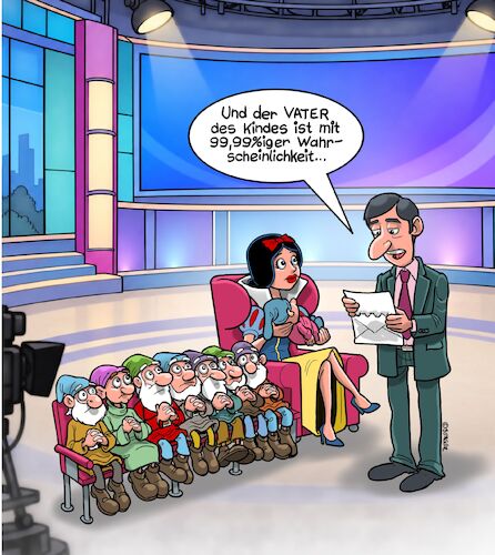 Cartoon: Vaterschaftstest (medium) by Chris Berger tagged vaterschaftstest,schneewittchen,zwerge,moderator,fernsehstudio,sendung,tv,vaterschaftstest,schneewittchen,zwerge,moderator,fernsehstudio,sendung,tv