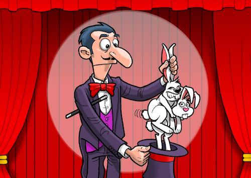 Cartoon: Zauberei (medium) by Chris Berger tagged zauberere,zylinder,hase,rammler,bühne,auftritt,magier,zauberstab,zauberere,zylinder,hase,rammler,bühne,auftritt,magier,zauberstab