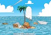 Cartoon: Der letzte Inselwitz (small) by Joshua Aaron tagged insel,schiffbrüchiger,inselwitz,erschlagen,care,paket,flugzeug,abwurf,tod
