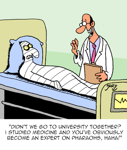 Cartoon: A rather silly cartoon (medium) by Karsten Schley tagged health,doctors,education,patients,pharaohs,history,universities,experts,society,health,doctors,education,patients,pharaohs,history,universities,experts,society