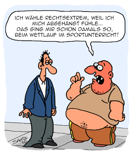 Cartoon: Abgehängt (medium) by Karsten Schley tagged rechtsextremismus,wahlen,demokratie,emotionen,bildung,politik,gesellschaft,medien,deutschland,europa,rechtsextremismus,wahlen,demokratie,emotionen,bildung,politik,gesellschaft,medien,deutschland,europa