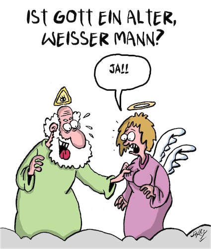 Cartoon: Alter weißer Mann (medium) by Karsten Schley tagged gott,männer,alter,rassismus,politik,jugend,modetrends,gesellschaft,medien,gott,männer,alter,rassismus,politik,jugend,modetrends,gesellschaft,medien
