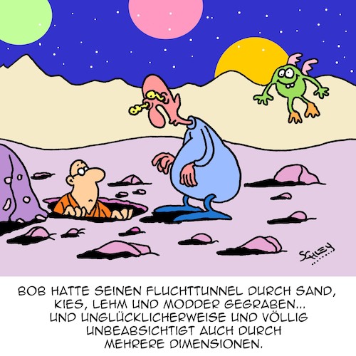 Cartoon: Auf der Flucht (medium) by Karsten Schley tagged gefängnisse,justiz,gesetze,gefängnisausbruch,flucht,dimensionen,science,fiction,aliens,gefängnisse,justiz,gesetze,gefängnisausbruch,flucht,dimensionen,science,fiction,aliens