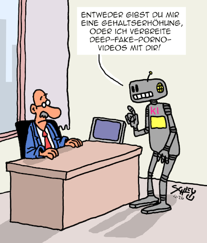 Cartoon: Deep-Fake (medium) by Karsten Schley tagged deepfake,erpressung,belästigung,arbeitgeber,arbeitnehmer,ki,technik,computer,internetkriminalität,gehälter,wirtschaft,medien,gesellschaft,deepfake,erpressung,belästigung,arbeitgeber,arbeitnehmer,ki,technik,computer,internetkriminalität,gehälter,wirtschaft,medien,gesellschaft