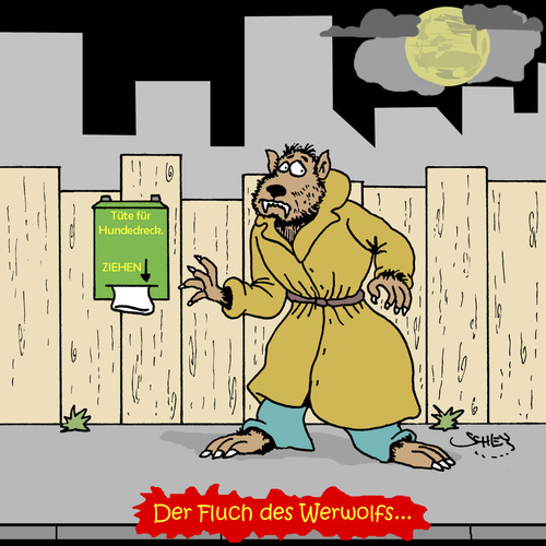 Cartoon: Der Fluch... (medium) by Karsten Schley tagged mythen,legenden,werwölfe,horror,literatur,comics,unterhaltung,filme,mythen,legenden,werwölfe,horror,literatur,comics,unterhaltung,filme