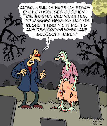 Cartoon: ECHT gruselig (medium) by Karsten Schley tagged websites,männer,darknet,männerphantasien,pornographie,vampire,zombies,horror,medien,computer,internet,gesellschaft,websites,männer,darknet,männerphantasien,pornographie,vampire,zombies,horror,medien,computer,internet,gesellschaft