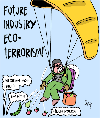 Cartoon: Eco Terrorism (medium) by Karsten Schley tagged ecology,terrorism,greenpeace,munich,football,safety,politics,society,ecology,terrorism,greenpeace,munich,football,safety,politics,society