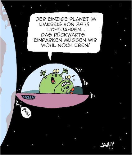 Cartoon: Einparken (medium) by Karsten Schley tagged aliens,raumschiffe,einparken,weltraum,talent,piloten,science,fiction,ufos,aliens,raumschiffe,einparken,weltraum,talent,piloten,science,fiction,ufos