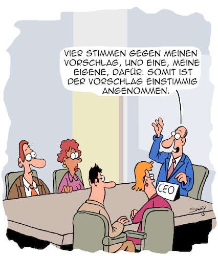 Cartoon: Einstimmig! (medium) by Karsten Schley tagged abstimmungen,wirtschaft,business,ceos,aufsichtsrat,vorschläge,demokratie,karriere,gesellschaft,abstimmungen,wirtschaft,business,ceos,aufsichtsrat,vorschläge,demokratie,karriere,gesellschaft