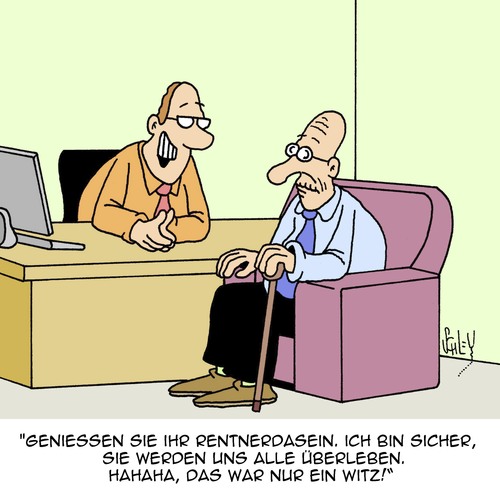 Cartoon: Endlich in Rente!! (medium) by Karsten Schley tagged rentner,pensionäre,rente,pension,arbeit,arbeitgeber,arbeitnehmer,wirtschaft,business,alter,rentner,pensionäre,rente,pension,arbeit,arbeitgeber,arbeitnehmer,wirtschaft,business,alter