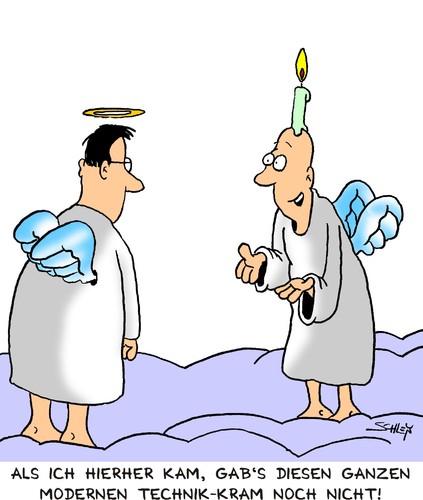 Cartoon: Engel (medium) by Karsten Schley tagged religion,technik,engel,religion,technik,engel