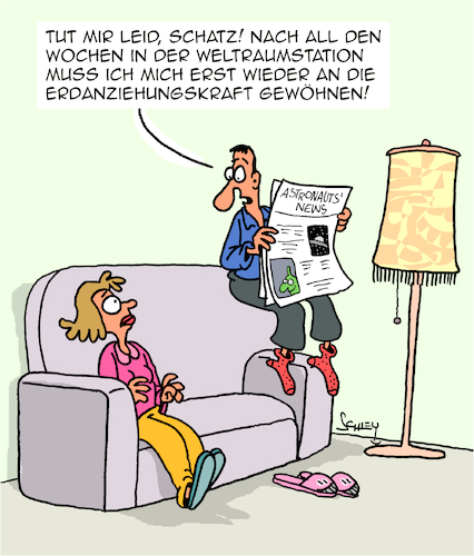 Cartoon: Erdanziehung (medium) by Karsten Schley tagged weltraum,weltraumforschung,raumstation,astronauten,erdanziehungskraft,schwerelosigkeit,wissenschaft,forschung,gesundheit,weltraum,weltraumforschung,raumstation,astronauten,erdanziehungskraft,schwerelosigkeit,wissenschaft,forschung,gesundheit