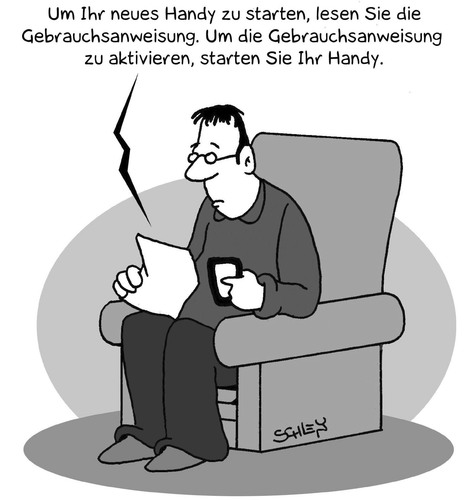 Cartoon: Gebrauchsanweisung (medium) by Karsten Schley tagged smartphones,kommunikation,iphones,handys,technik,technik,handys,iphones,kommunikation,smartphones