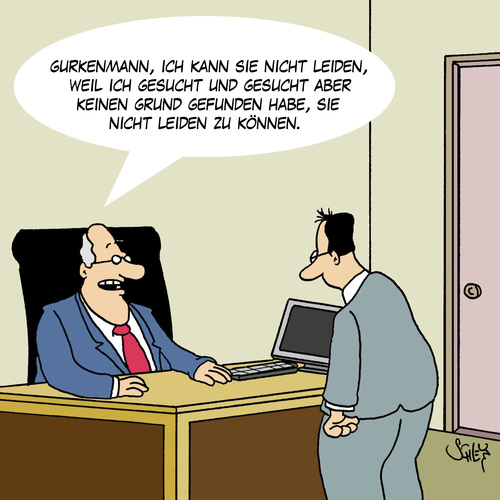 Cartoon: Grund (medium) by Karsten Schley tagged arbeit,arbeitgeber,arbeitnehmer,jobs,mobbing,business,wirtschaft,motivation,gesellschaft,arbeit,arbeitgeber,arbeitnehmer,jobs,mobbing,business,wirtschaft,motivation,gesellschaft