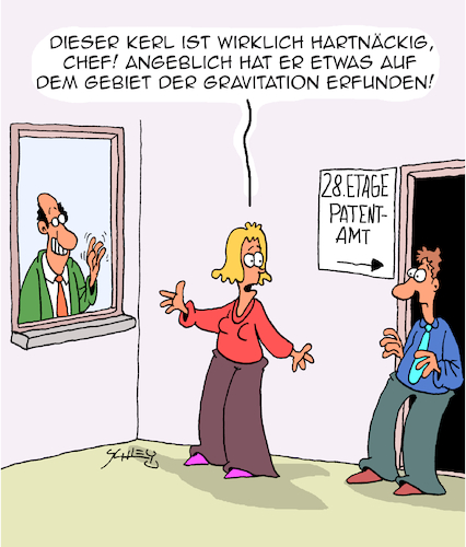 Cartoon: Hartnäckigkeit (medium) by Karsten Schley tagged erfindungen,forschung,wissenschaft,patente,erfinder,wissenschaftler,gravitation,physik,erfindungen,forschung,wissenschaft,patente,erfinder,wissenschaftler,gravitation,physik