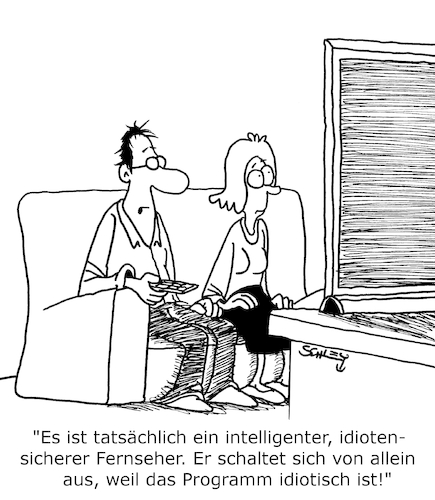 Cartoon: Idiotensicher (medium) by Karsten Schley tagged fernsehen,intelligenz,niveau,unterhaltung,zuschauer,konsum,gesellschaft,fernsehen,intelligenz,niveau,unterhaltung,zuschauer,konsum,gesellschaft