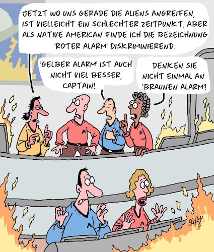 Cartoon: Im Raumschiff (medium) by Karsten Schley tagged scifi,raumschiffe,aliens,tv,filme,medien,diskriminierung,woke,gesellschaft,scifi,raumschiffe,aliens,tv,filme,medien,diskriminierung,woke,gesellschaft