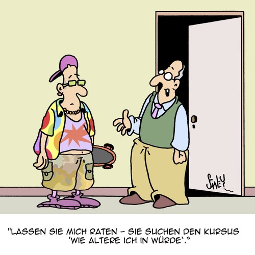 Cartoon: In Würde (medium) by Karsten Schley tagged alter,senioren,rente,alterung,männer,mode,kleidung,bildung,alter,senioren,rente,alterung,männer,mode,kleidung,bildung