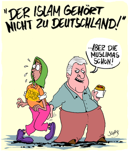 Cartoon: Islam und Heimat (medium) by Karsten Schley tagged islam,religion,grundgesetz,seehofer,csu,deutschland,politik,nationalismus,gesellschaft,spaltung,heimat,bayern,islam,religion,grundgesetz,seehofer,csu,deutschland,politik,nationalismus,gesellschaft,spaltung,heimat,bayern