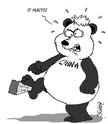 Cartoon: It hurts! (medium) by Karsten Schley tagged china,taiwan,tibet,freedom,democracy