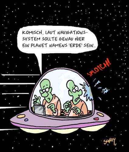 Cartoon: Komisch... (medium) by Karsten Schley tagged scifi,aliens,weltraum,ufos,erde,menschheit,zukunft,gesellschaft,scifi,aliens,weltraum,ufos,erde,menschheit,zukunft,gesellschaft