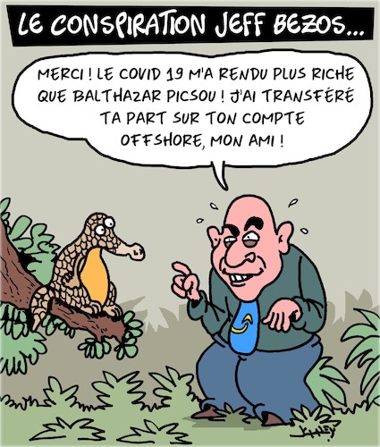 Cartoon: Le conspiration (medium) by Karsten Schley tagged amazon,covid19,jeff,bezos,economie,jobs,commerce,societe,amazon,covid19,jeff,bezos,economie,jobs,commerce,societe
