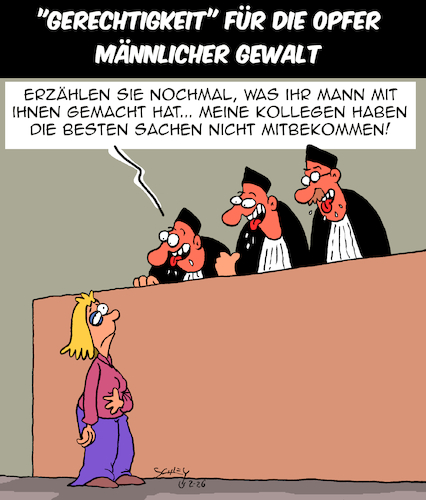 Cartoon: Männliche Gewalt (medium) by Karsten Schley tagged männer,frauen,beziehungen,ehe,gewalt,frauentag,recht,gesetze,richter,deutschland,europa,männer,frauen,beziehungen,ehe,gewalt,frauentag,recht,gesetze,richter,deutschland,europa