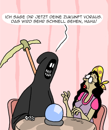 Cartoon: No Future (medium) by Karsten Schley tagged wahrsagerei,aberglaube,zukunft,leben,tod,jobs,esoterik,gesellschaft,wahrsagerei,aberglaube,zukunft,leben,tod,jobs,esoterik,gesellschaft